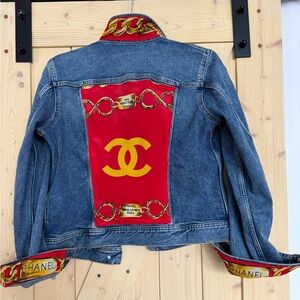 Custom Chanel scarf jean jacket - never worn